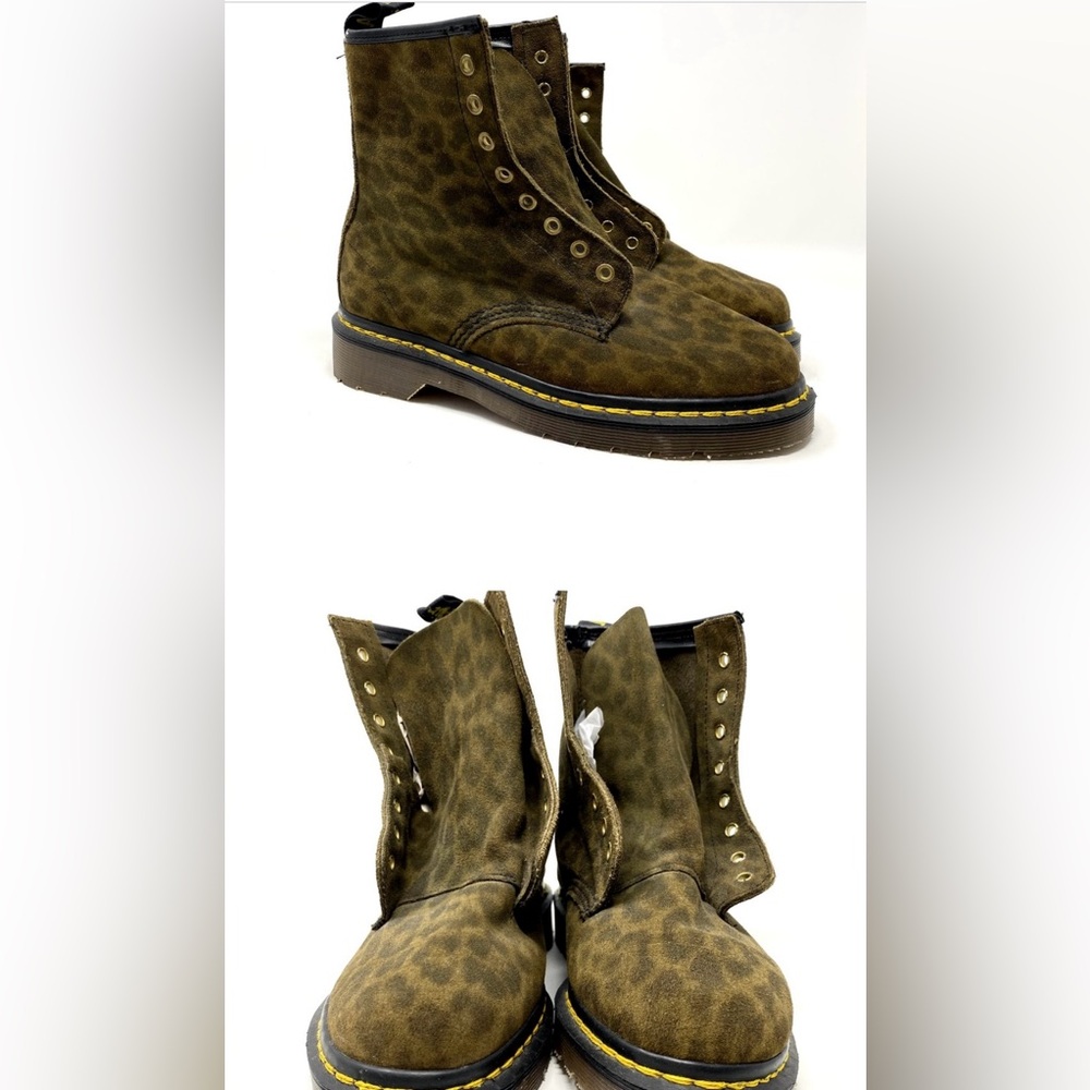 Dr. Martens Leopard Print Suede Leather Lace-up Combat Boots 6